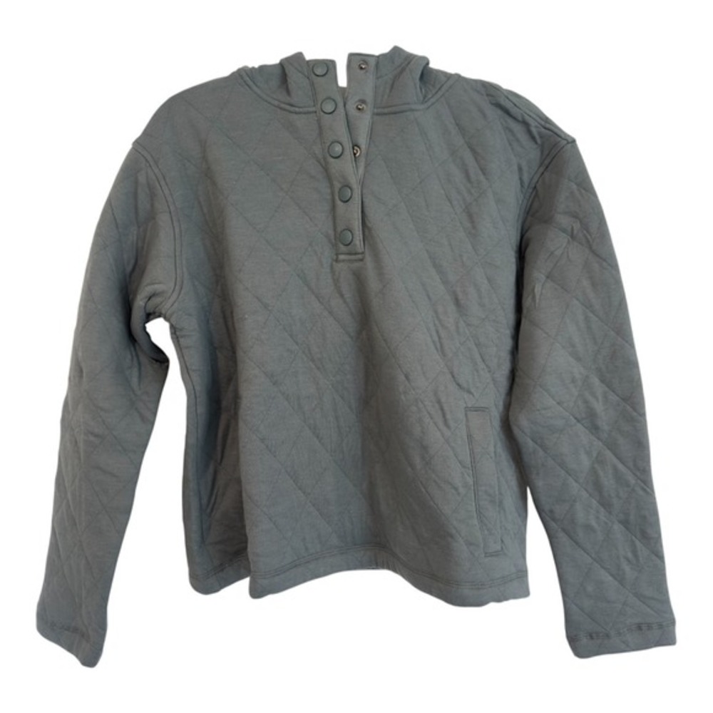 Lands End Womens Quilted Snap Neck Hoodie Light Blue Pullover Size S 4-6 NEW